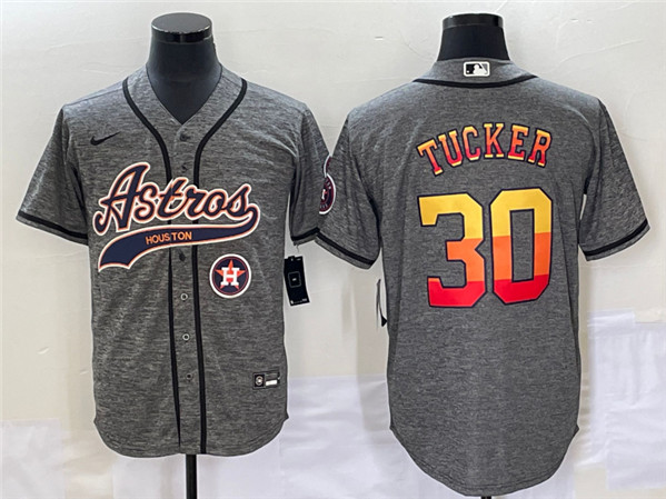 Men's Houston Astros #30 Kyle Tucker Gray With Patch Cool Base Stitched Baseball Jersey